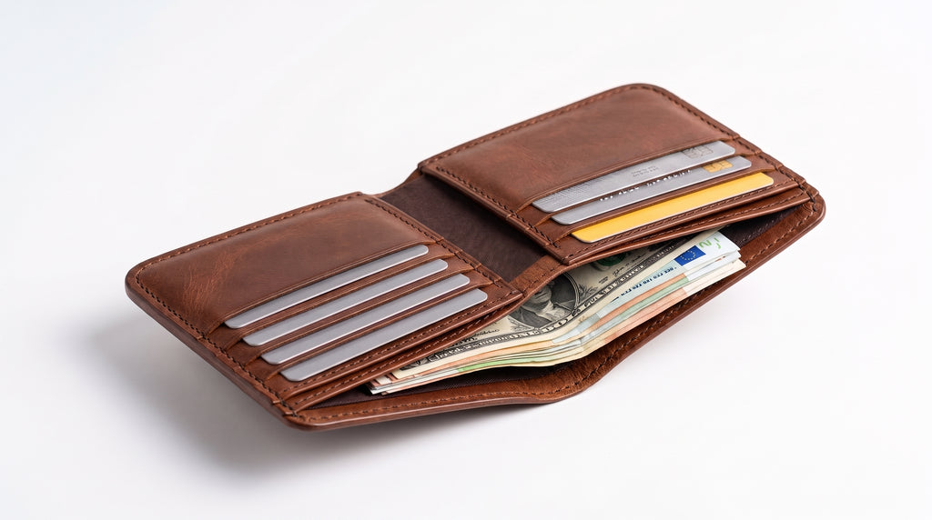 Leather Wallets for Men – Genuine Brown Bifold Leather Wallet with Multiple Card Slots