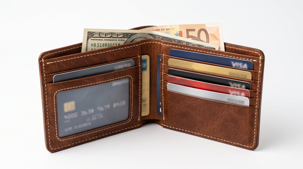 Leather Wallets for Men – Genuine Brown Bifold Leather Wallet with Multiple Card Slots