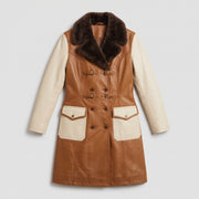 Women’s Two-Tone Leather Trench Coat  with fur collar