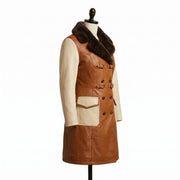 Women’s Two-Tone Leather Trench Coat  with fur collar
