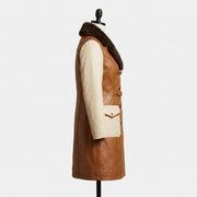 Women’s Two-Tone Leather Trench Coat  with fur collar