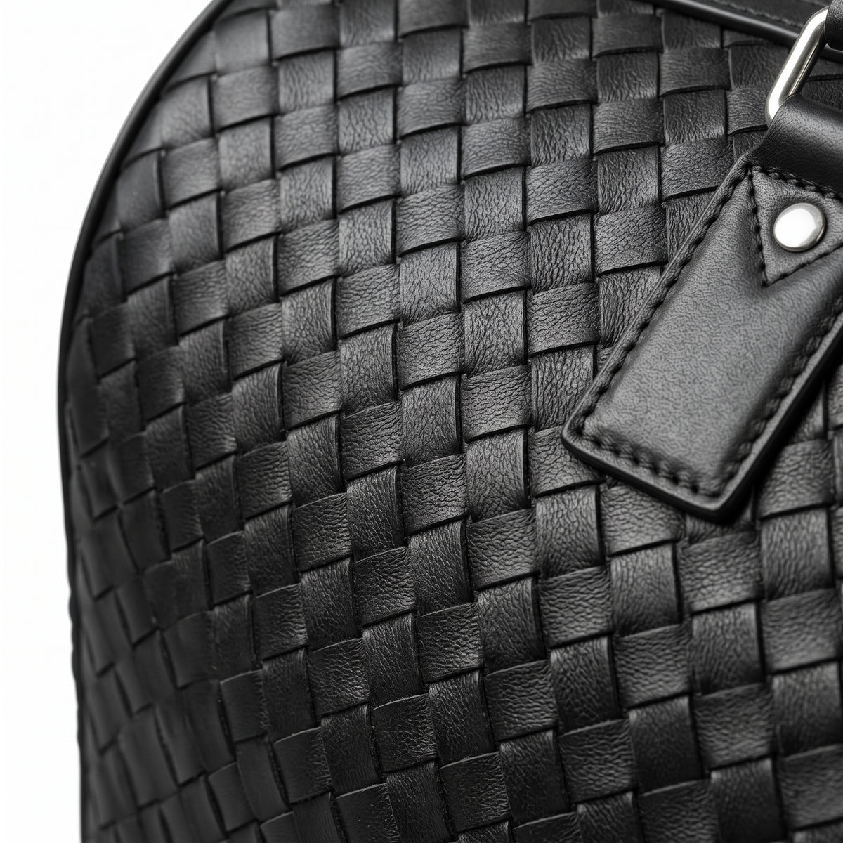 Woven Black Leather Duffle Bag – Premium Travel Weekender