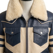 Men's Shearling Collar Leather Bomber Jacket