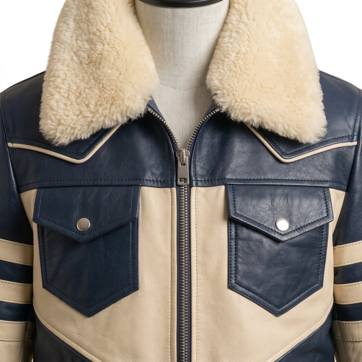 Men's Shearling Collar Leather Bomber Jacket