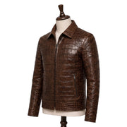 Crocodile Embossed Brown Leather Jacket