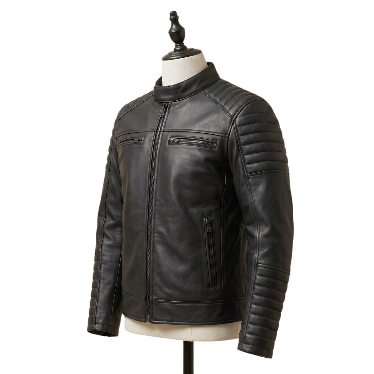 Quilted Racing Leather Jacket – Black Motorcycle Jacket