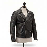 Men's Black Crocodile Embossed Quilted Leather Biker Jacket
