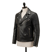 Men's Black Crocodile Embossed Quilted Leather Biker Jacket