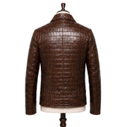 Crocodile Embossed Brown Leather Jacket