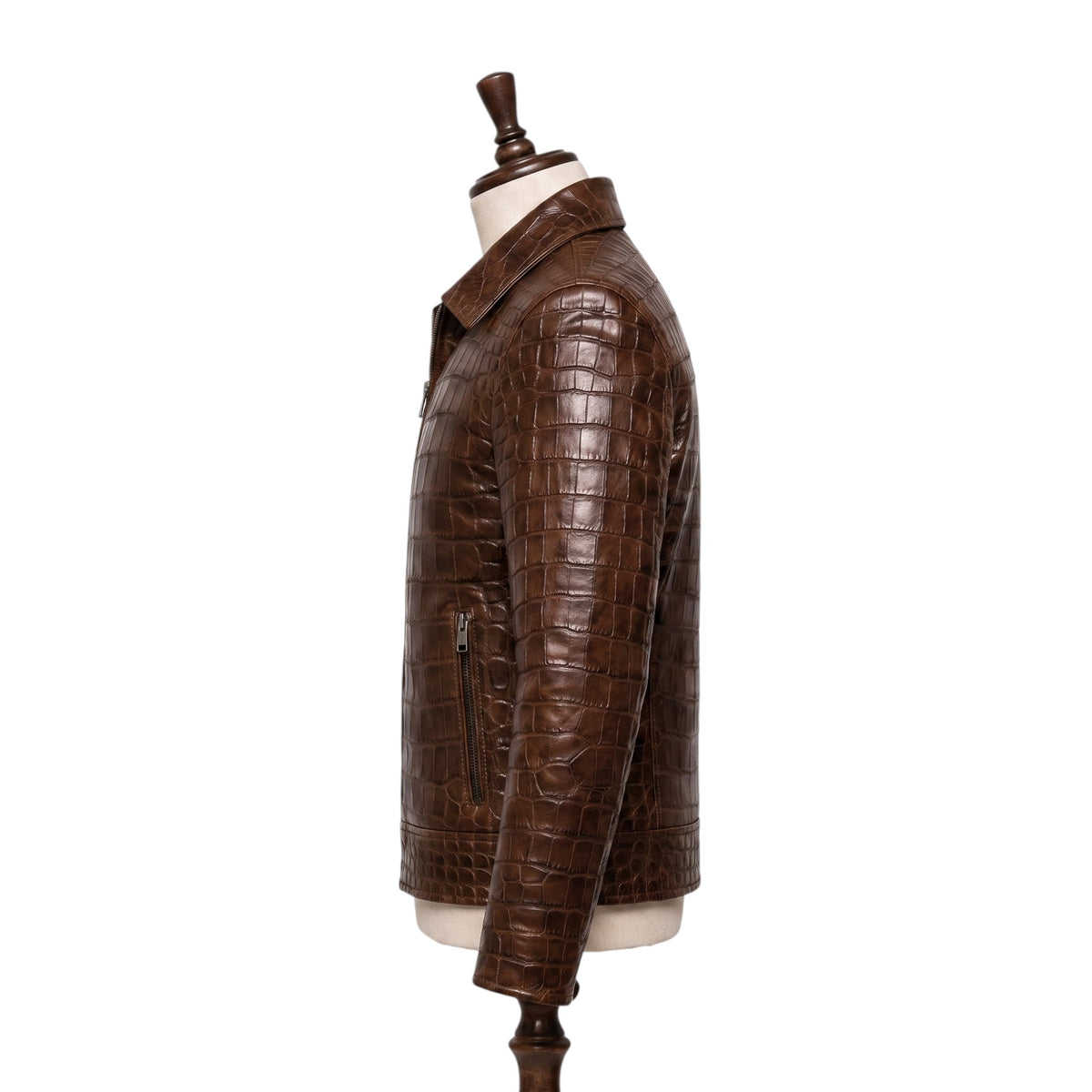 Crocodile Embossed Brown Leather Jacket