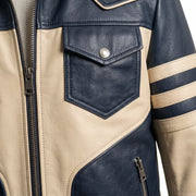 Men's Shearling Collar Leather Bomber Jacket