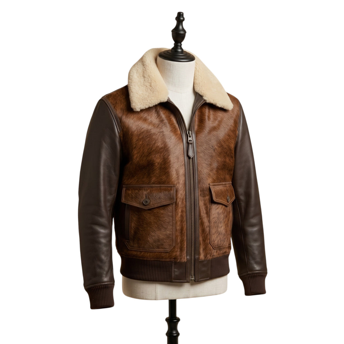 Men's Hair-On Leather Aviator Jacket – Brown