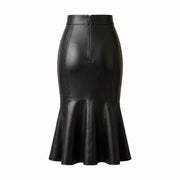 High-Waisted Mermaid Leather Midi Skirt – Women’s Leather Skirt