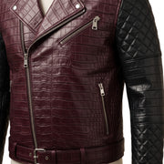 Men's Two-Tone Crocodile Embossed Leather Biker Jacket