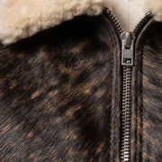 Shearling Collar Cowhide Leather Jacket