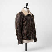 Shearling Collar Cowhide Leather Jacket