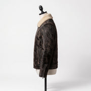 Shearling Collar Cowhide Leather Jacket