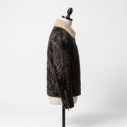 Shearling Collar Cowhide Leather Jacket