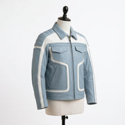Two-Tone Leather Racer Biker Jacket – Blue & White