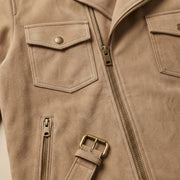 Tan Suede Western Biker Jacket for Men with Waist Belt
