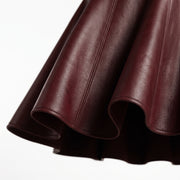 Lace-Up Corset Leather Skirt – Burgundy Flared Maxi Skirt