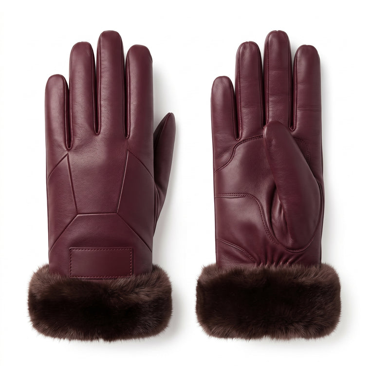 Burgundy Leather Gloves with Fur Cuff | Premium Winter Gloves