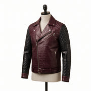 Men's Two-Tone Crocodile Embossed Leather Biker Jacket