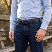 Classic Men's Navy Blue Leather Belt – Gunmetal Buckle