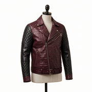 Men's Two-Tone Crocodile Embossed Leather Biker Jacket