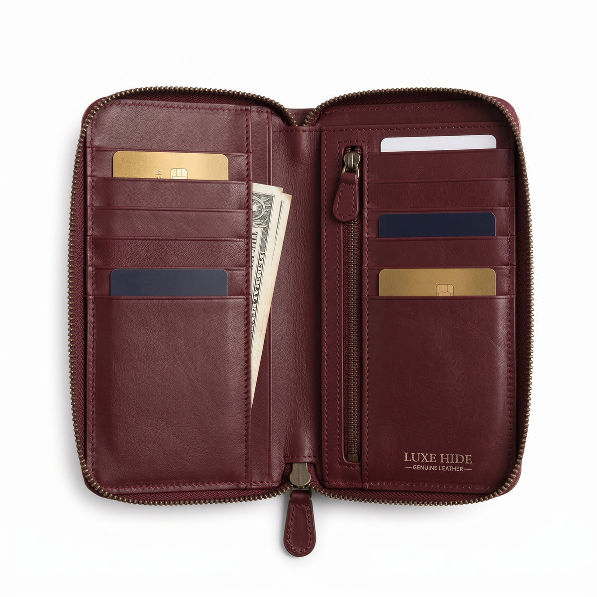 Real Hair-On Cowhide Zip-Around Leather Wallet