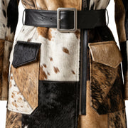 Hair-On Cowhide Trench Coat with Fur Collar