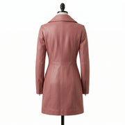 Women's Dusty Rose Pink Leather Trench Coat – Knee Length