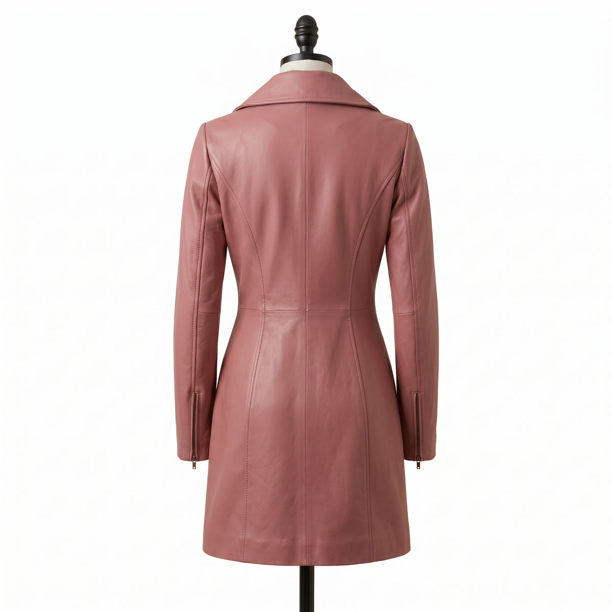 Women's Dusty Rose Pink Leather Trench Coat – Knee Length