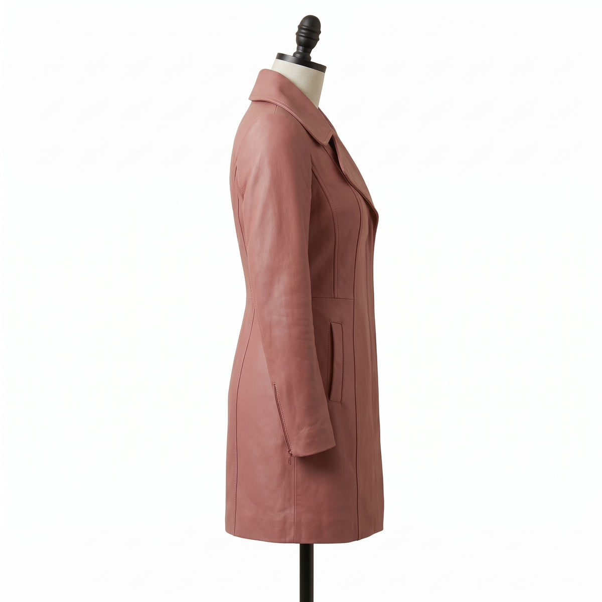 Women's Dusty Rose Pink Leather Trench Coat – Knee Length