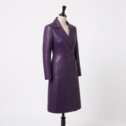 Women’s Luxury Purple Double-Breasted Leather Coat