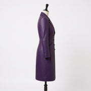 Women’s Luxury Purple Double-Breasted Leather Coat