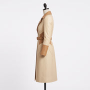Women’s Two-Tone Cream & Tan Leather Trench Coat with Belt