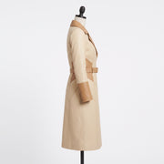 Women’s Two-Tone Cream & Tan Leather Trench Coat with Belt