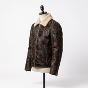 Shearling Collar Cowhide Leather Jacket