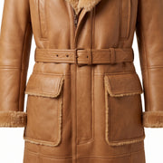 Men’s & Women’s Tan Shearling Long Coat – Premium Leather Winter Coat