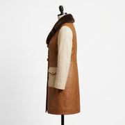 Women’s Two-Tone Leather Trench Coat  with fur collar