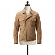 Tan Suede Western Biker Jacket for Men with Waist Belt