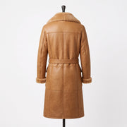 Men’s & Women’s Tan Shearling Long Coat – Premium Leather Winter Coat