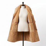 Men’s & Women’s Tan Shearling Long Coat – Premium Leather Winter Coat