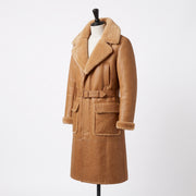 Men’s & Women’s Tan Shearling Long Coat – Premium Leather Winter Coat