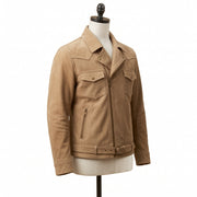 Tan Suede Western Biker Jacket for Men with Waist Belt