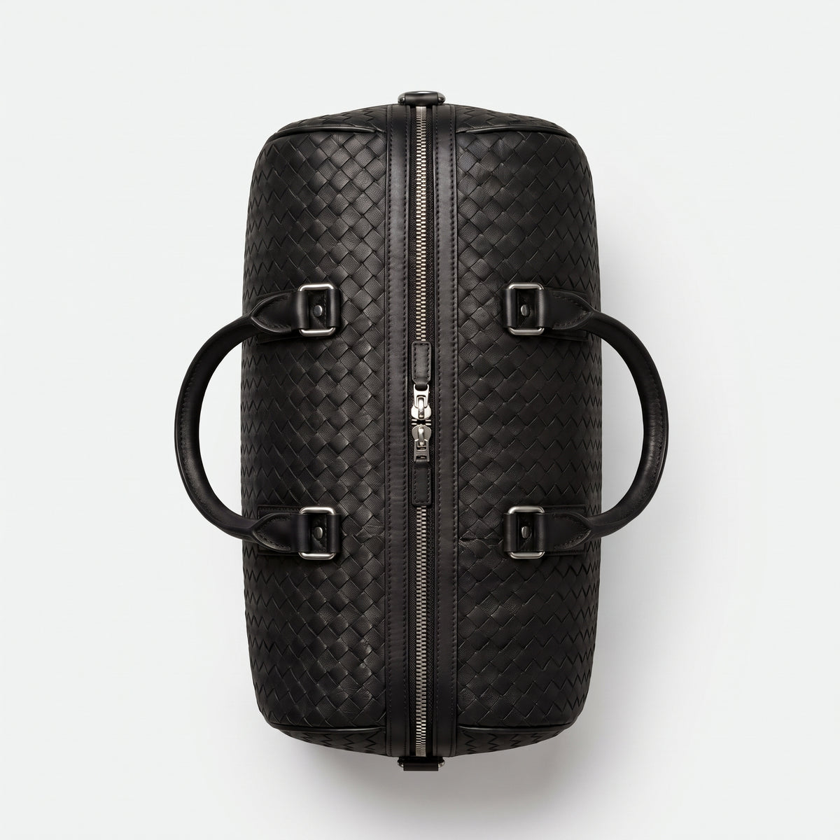 Woven Black Leather Duffle Bag – Premium Travel Weekender