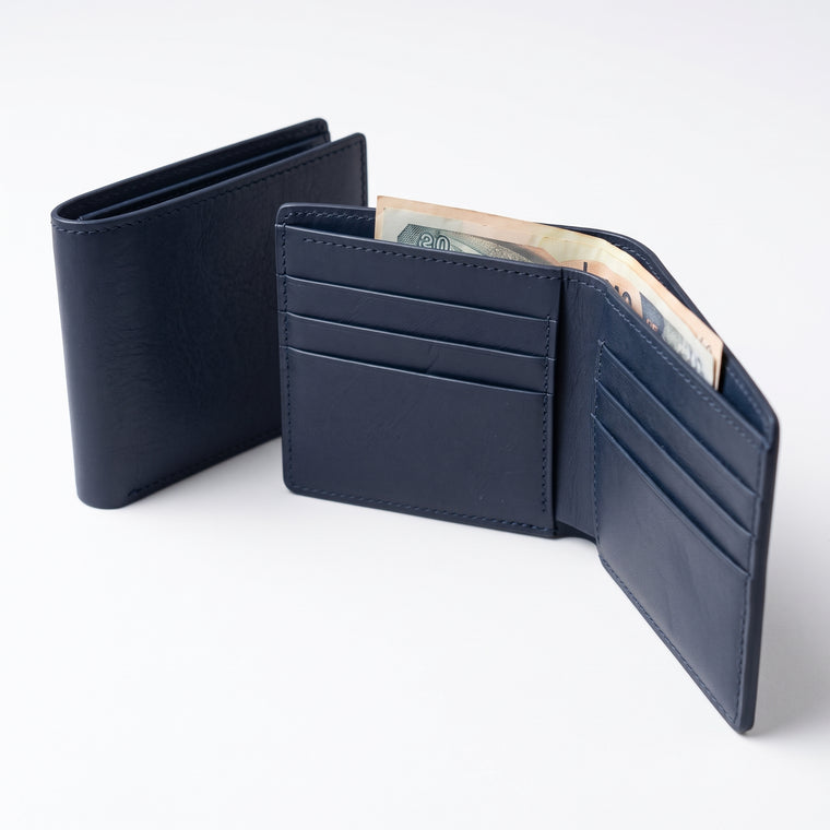 Navy Blue Leather Bifold Wallet | Wholesale