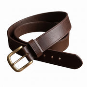 Men's Brown Leather Belt – Antique Brass Buckle Classic Style
