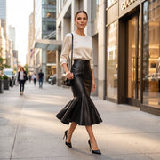 High-Waisted Mermaid Leather Midi Skirt – Women’s Leather Skirt
